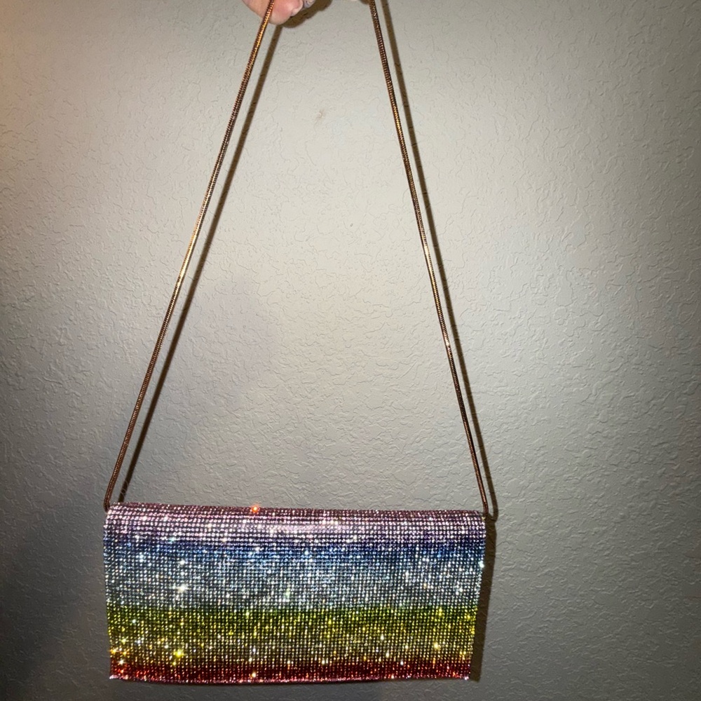 Pink and Blue Sequin Clutch with Chain Strap